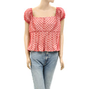 By Anthropologie Puffed Cap-Sleeve Corset Cropped Blouse Top