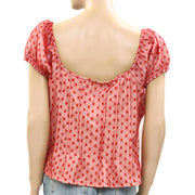 By Anthropologie Puffed Cap-Sleeve Corset Cropped Blouse Top