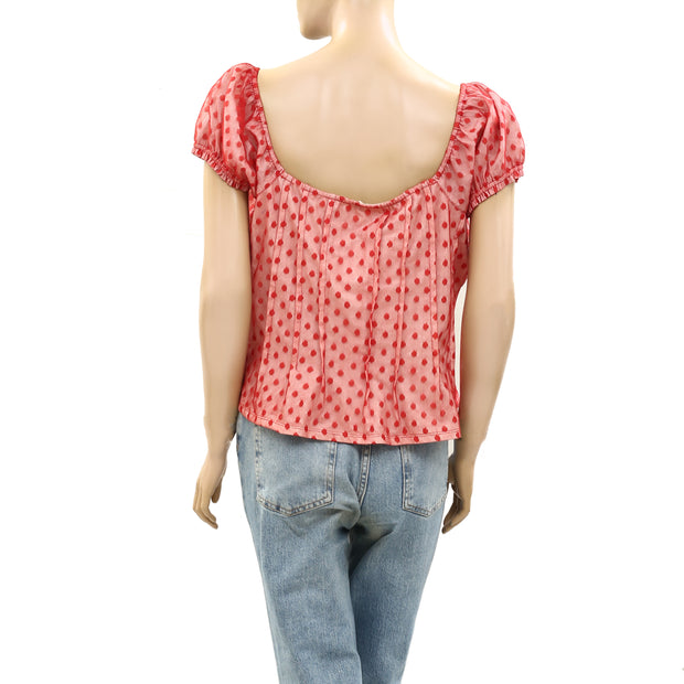 By Anthropologie Puffed Cap-Sleeve Corset Cropped Blouse Top