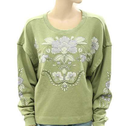 By Anthropologie Floral Embroidered Cotton Sweatshirt Top