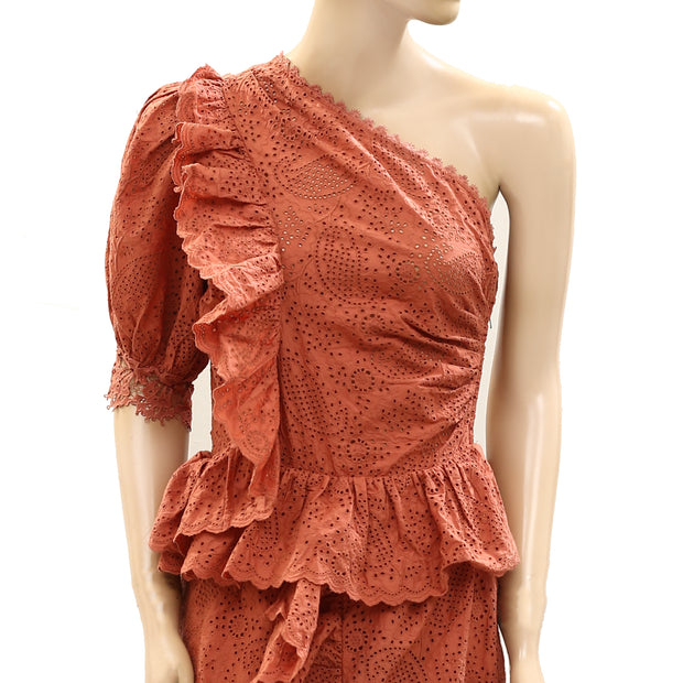 ULLA JOHNSON Twyla One-Shoulder Cascading-Ruffle Midi Dress