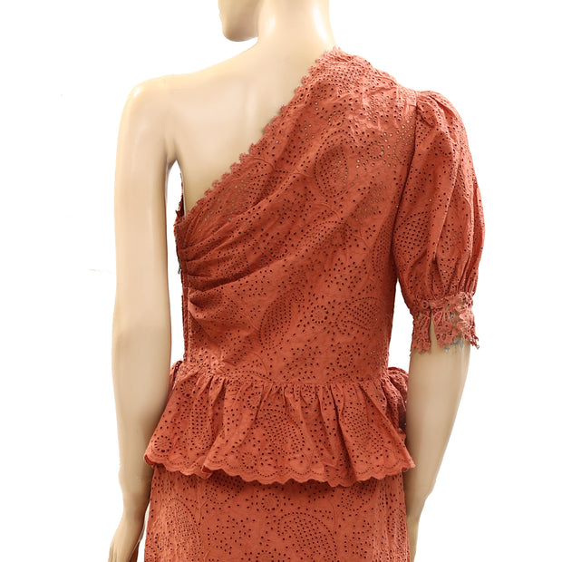 ULLA JOHNSON Twyla One-Shoulder Cascading-Ruffle Midi Dress