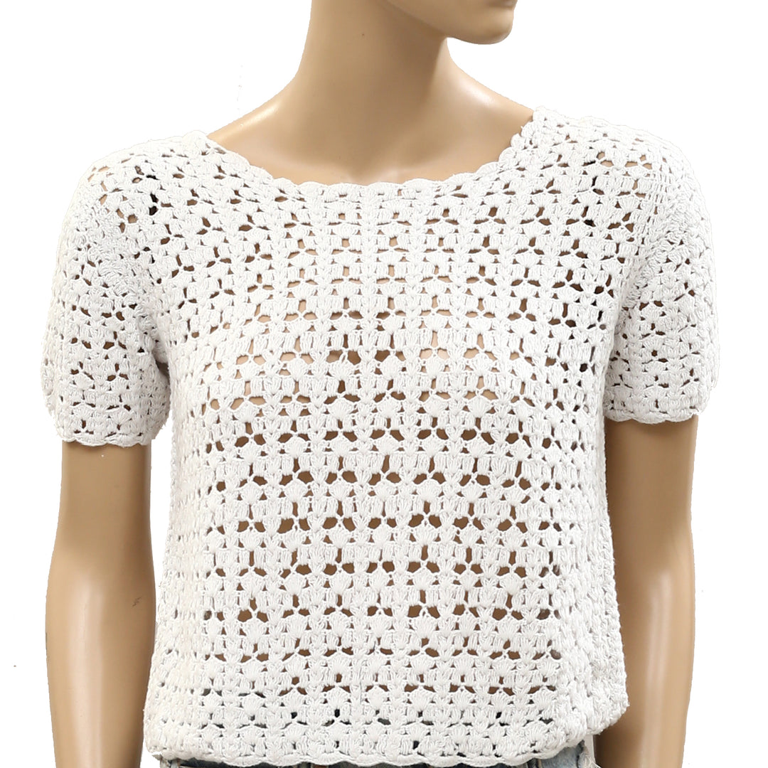 NILI LOTAN Odette Cotton Crochet Tee Blouse Top