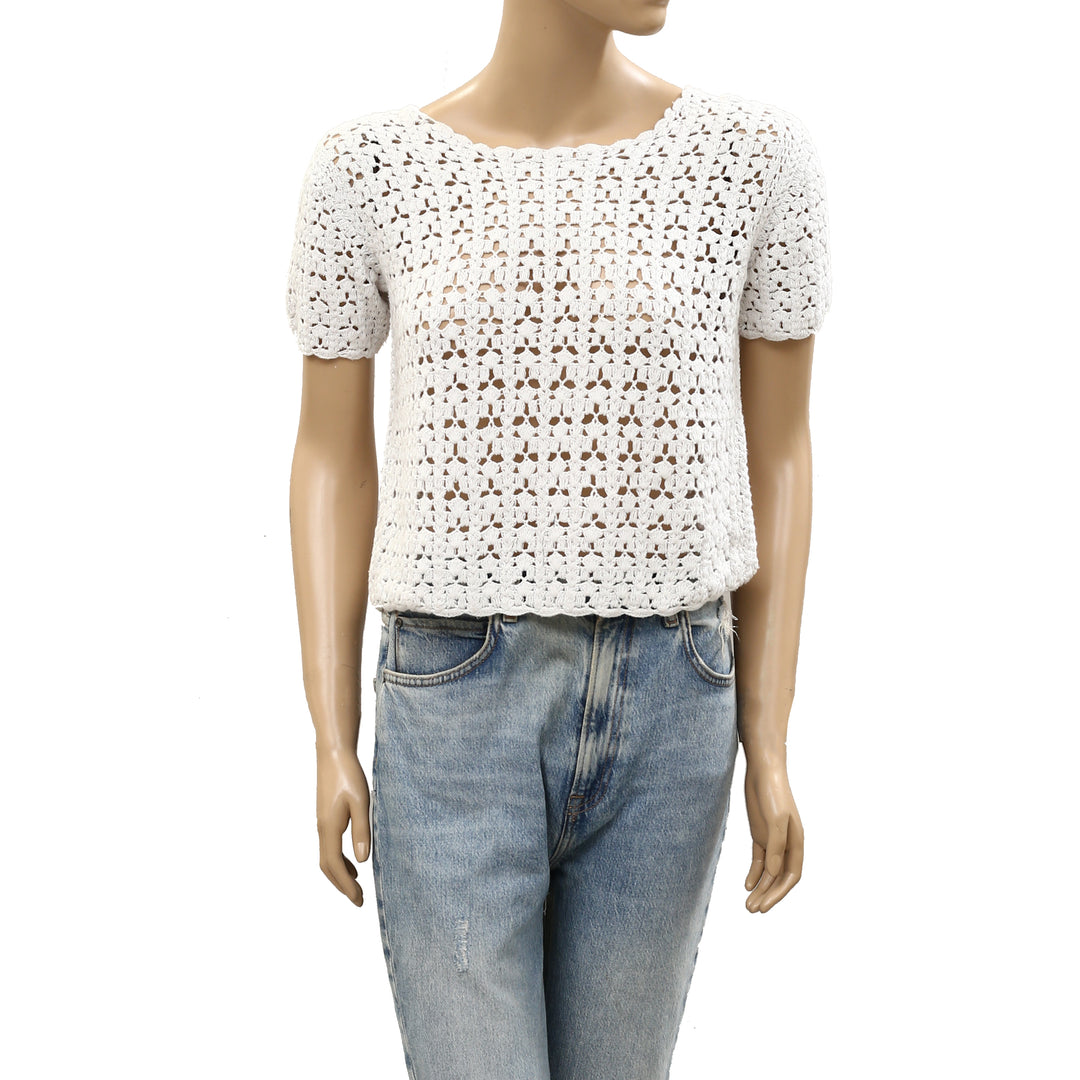 NILI LOTAN Odette Cotton Crochet Tee Blouse Top