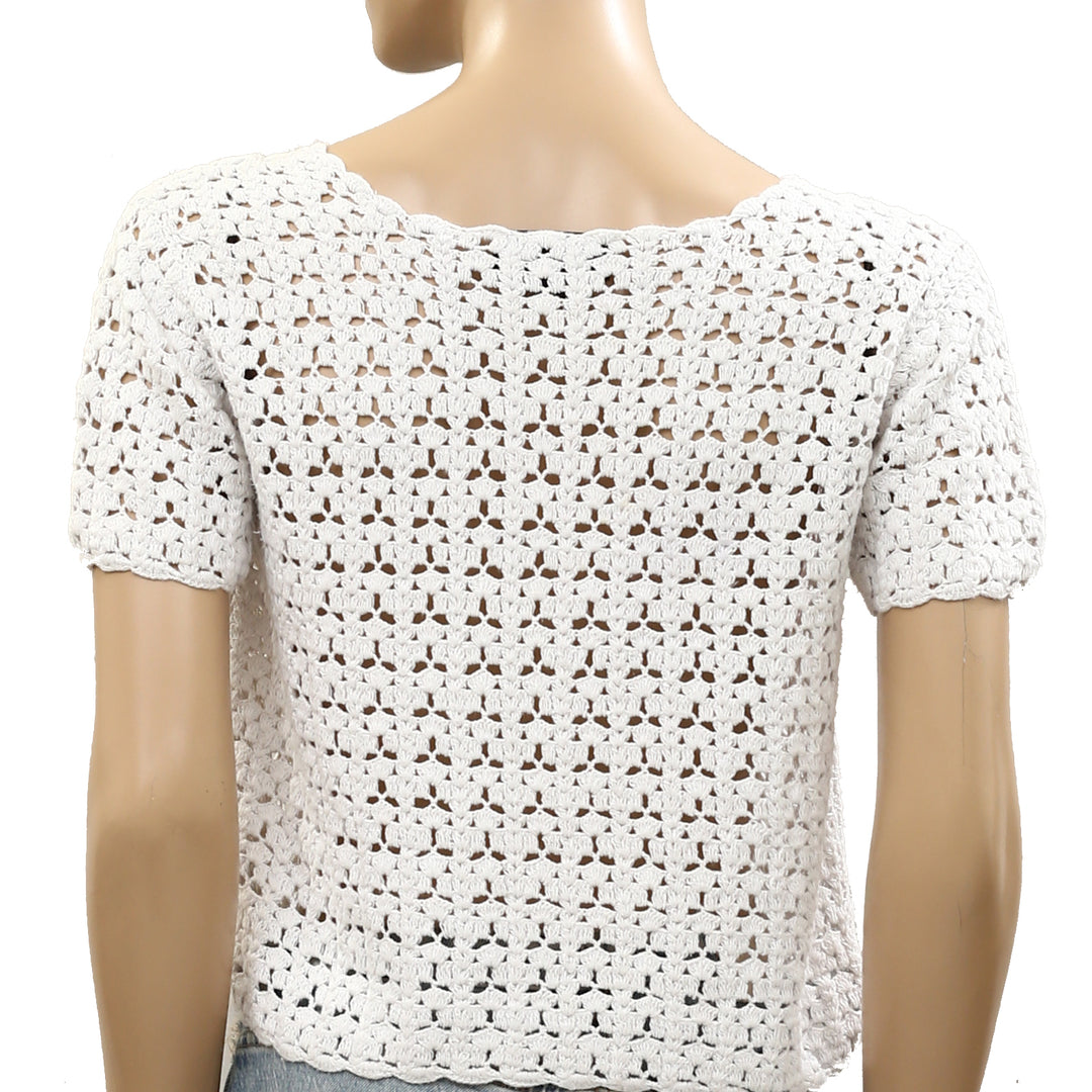 NILI LOTAN Odette Cotton Crochet Tee Blouse Top