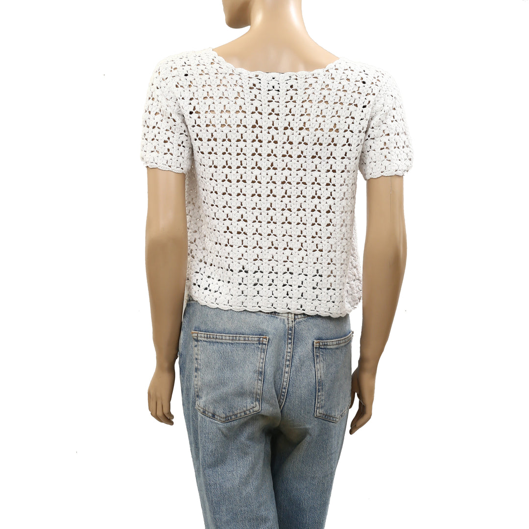 NILI LOTAN Odette Cotton Crochet Tee Blouse Top