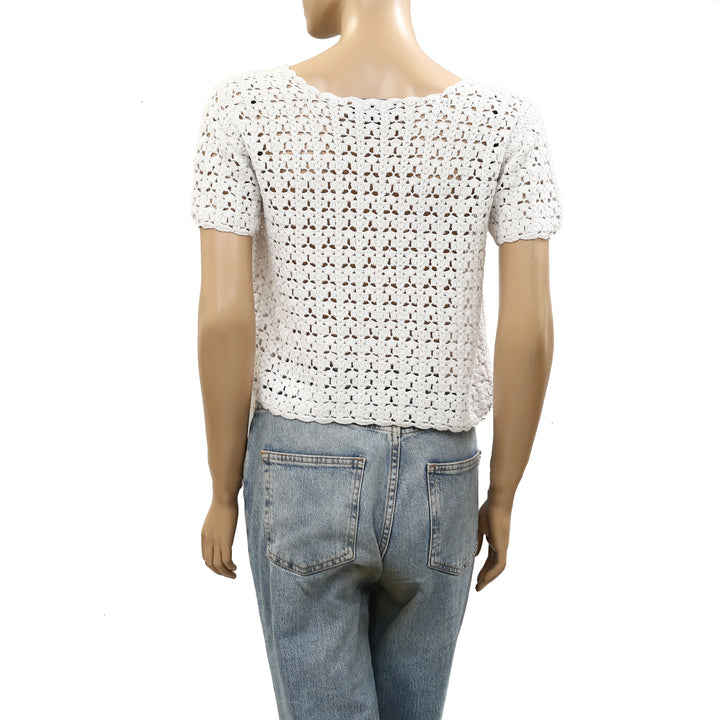 NILI LOTAN Odette Cotton Crochet Tee Blouse Top