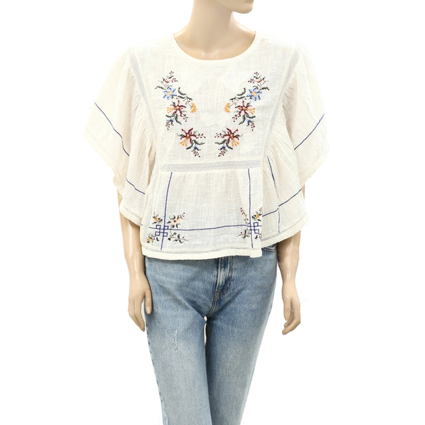 Anthropologie Floral Embroidered Blouse Top