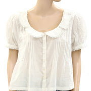 Sandy Liang Buttondown Lace Pintuck Blouse Top