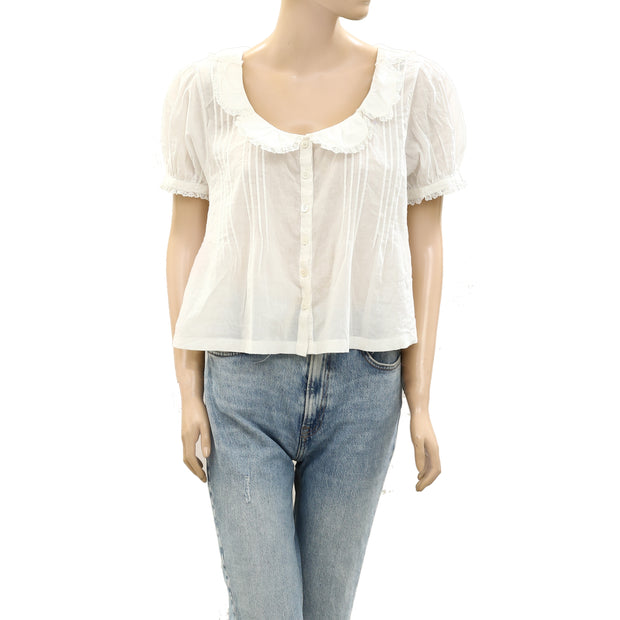 Sandy Liang Buttondown Lace Pintuck Blouse Top