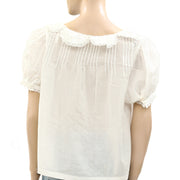 Sandy Liang Buttondown Lace Pintuck Blouse Top