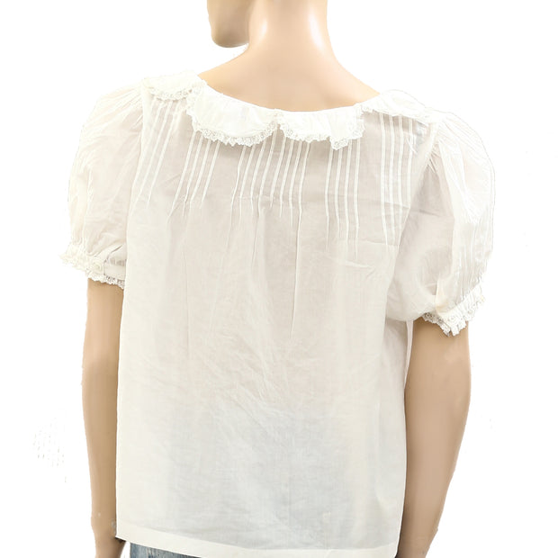 Sandy Liang Buttondown Lace Pintuck Blouse Top