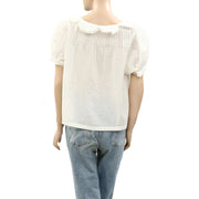 Sandy Liang Buttondown Lace Pintuck Blouse Top