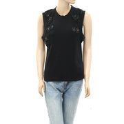 By Anthropologie Beaded Appliqué Tank Blouse Top