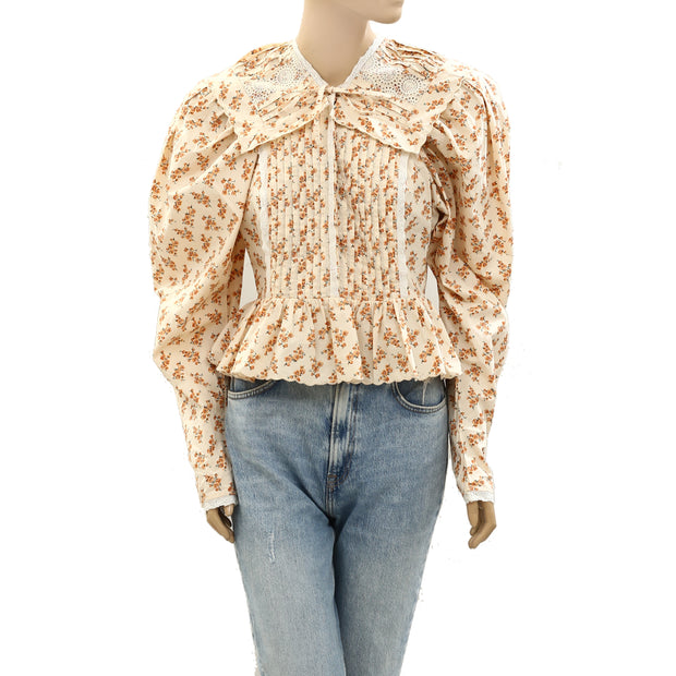 Ulla Johnson Floral Printed Eyelet Embroidered Blouse Top