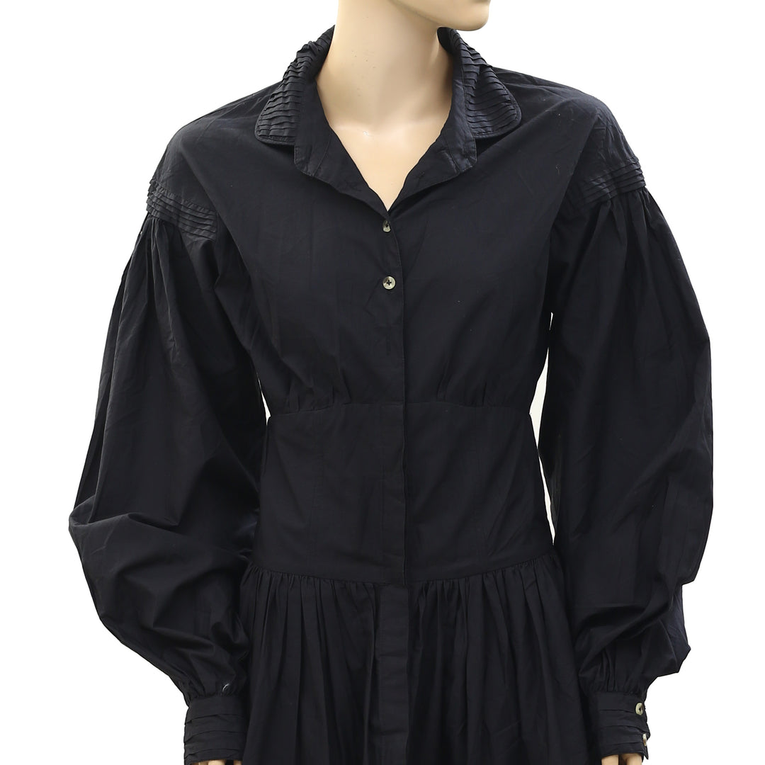 Merlette Buttondown Taylor Blouson-Sleeve Poplin Mini Shirt Dress