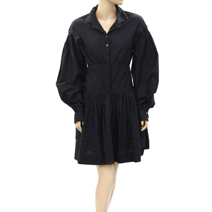 Merlette Buttondown Taylor Blouson-Sleeve Poplin Mini Shirt Dress