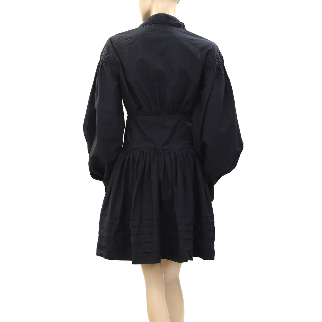 Merlette Buttondown Taylor Blouson-Sleeve Poplin Mini Shirt Dress