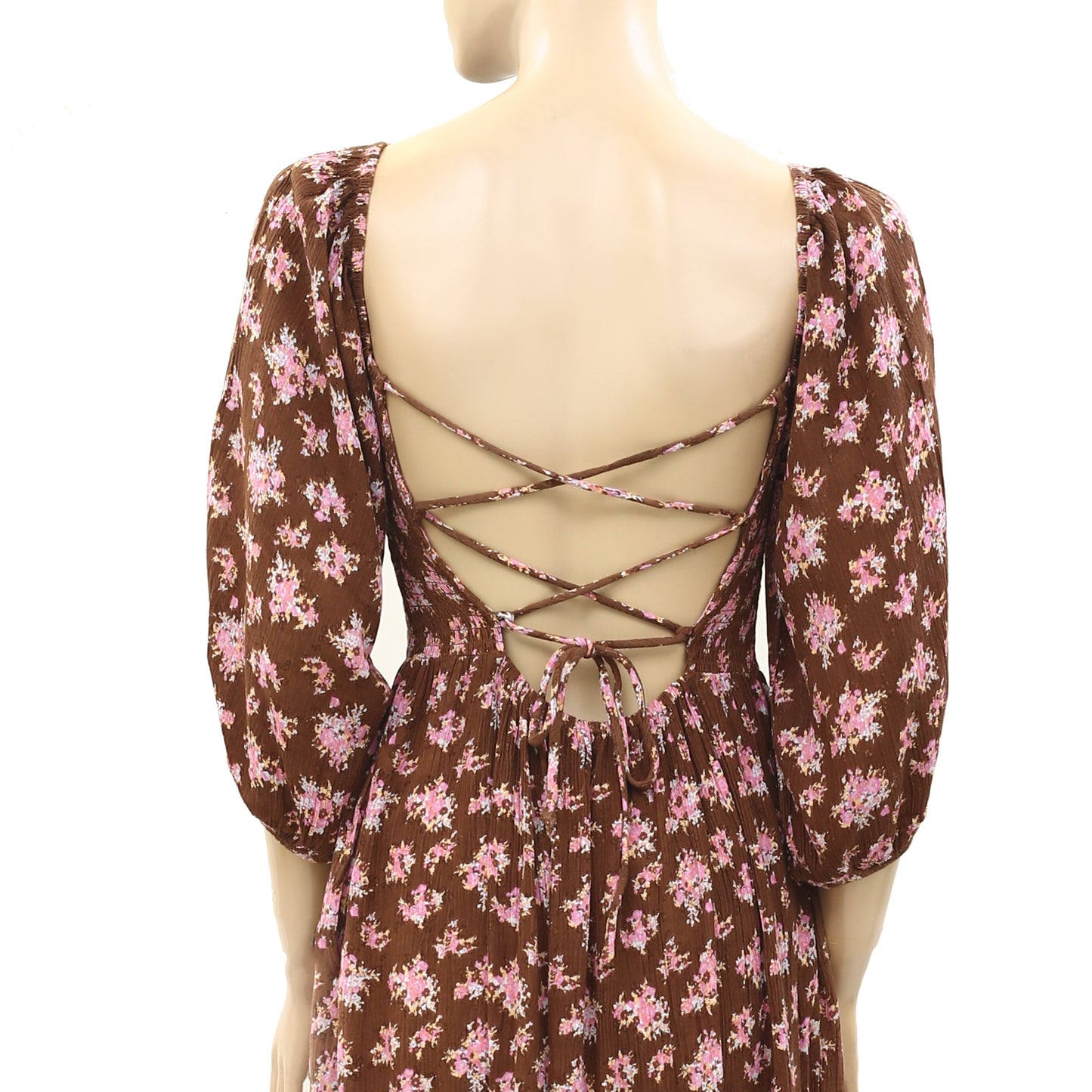 Urban Outfitters UO Lottie Chocolate Floral Tie-Back Midi Dress