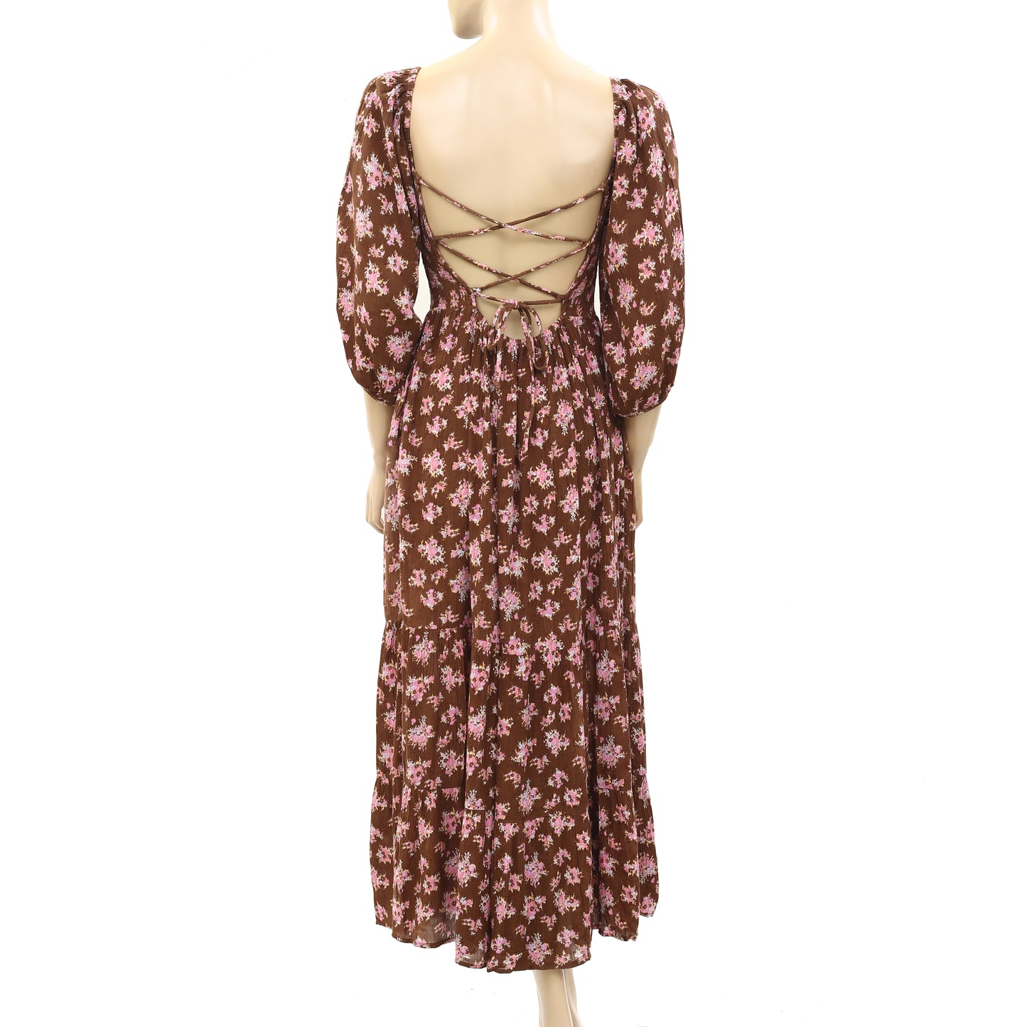 Urban Outfitters UO Lottie Chocolate Floral Tie-Back Midi Dress