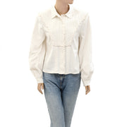 Free People Buttondown Solid Ruffle Blouse Top