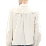 Free People Buttondown Solid Ruffle Blouse Top