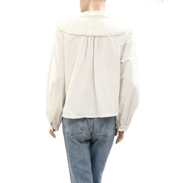 Free People Buttondown Solid Ruffle Blouse Top