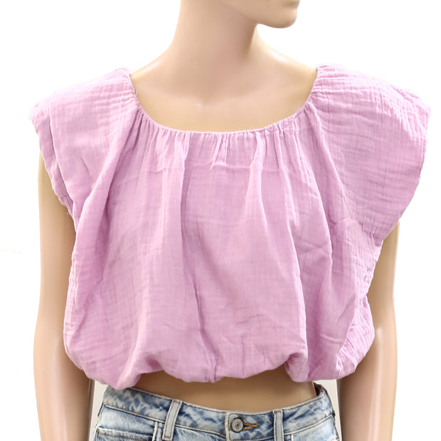 Free People Solid Bubble Cropped Blouse Top