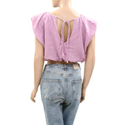Free People Solid Bubble Cropped Blouse Top