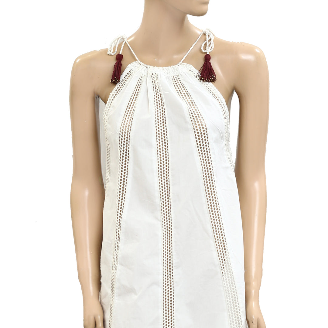 Ulla Johnson White Lace Bead Tassel Mini Dress