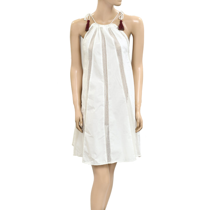 Ulla Johnson White Lace Bead Tassel Mini Dress