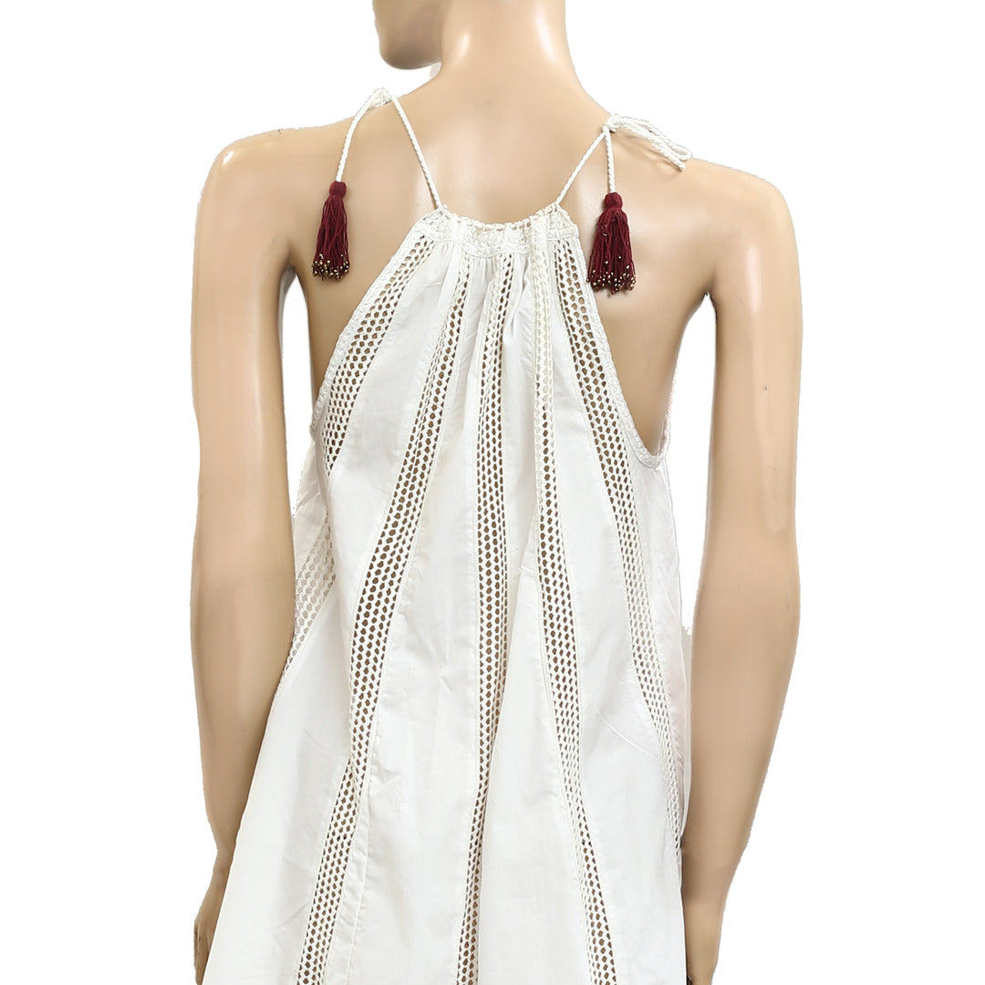Ulla Johnson White Lace Bead Tassel Mini Dress