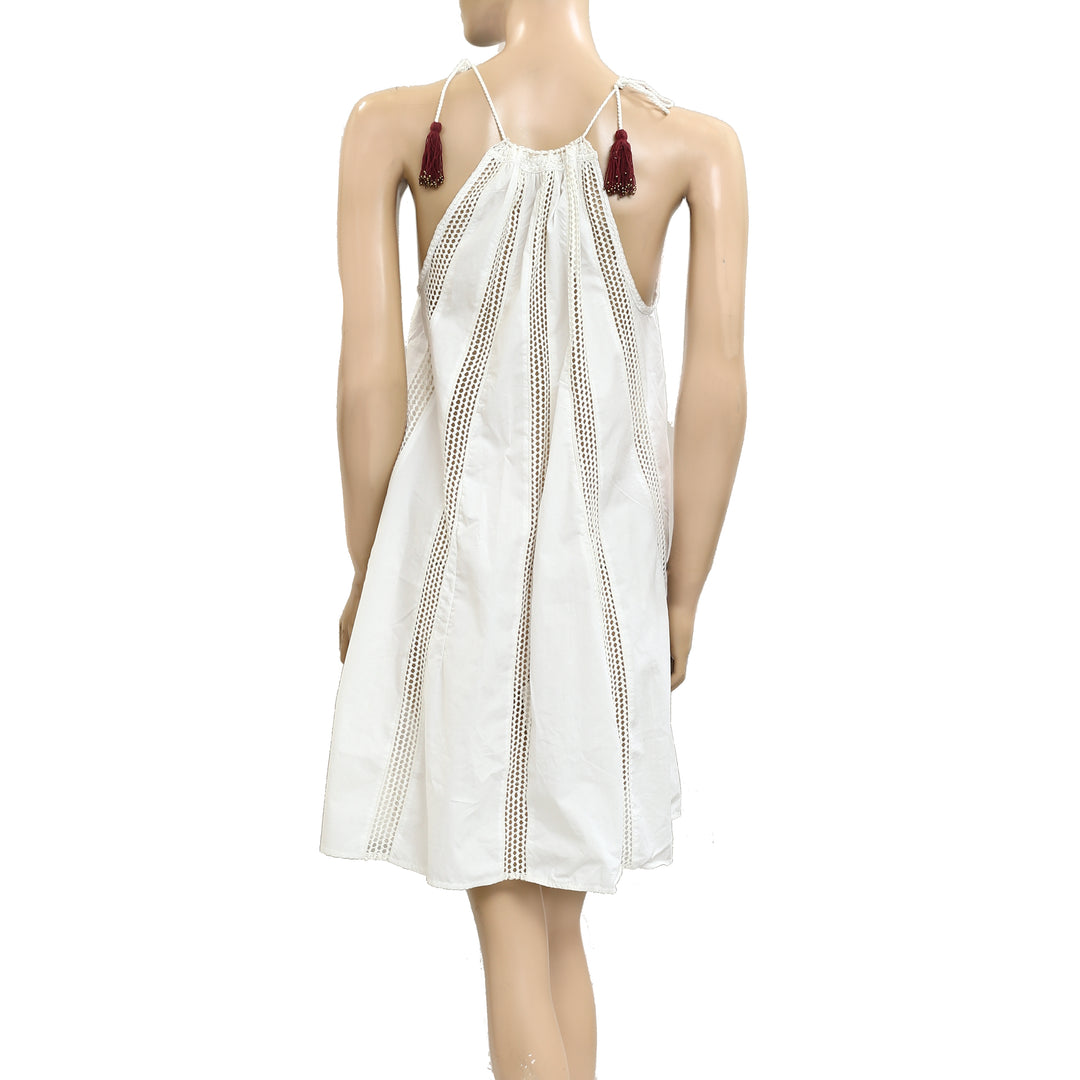 Ulla Johnson White Lace Bead Tassel Mini Dress