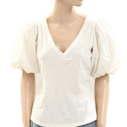 By Anthropologie Puff-Sleeve V-Neck Blouse Top