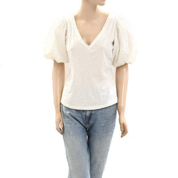 By Anthropologie Puff-Sleeve V-Neck Blouse Top