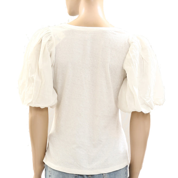 By Anthropologie Puff-Sleeve V-Neck Blouse Top