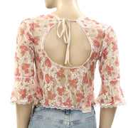 Free People Floral Crochet Lace Cropped Blouse Top