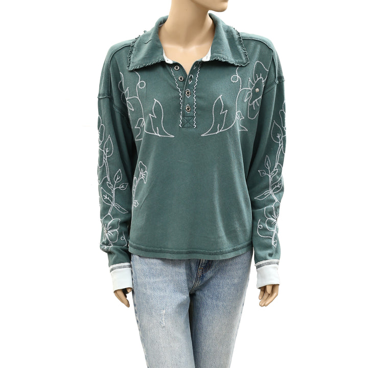 Free people Floral Embroidered Blouse Shirt Top