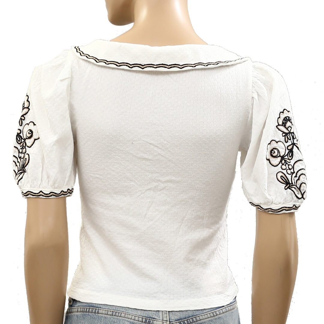 By Anthropologie Embroidered Button-Front Collared Blouse Top