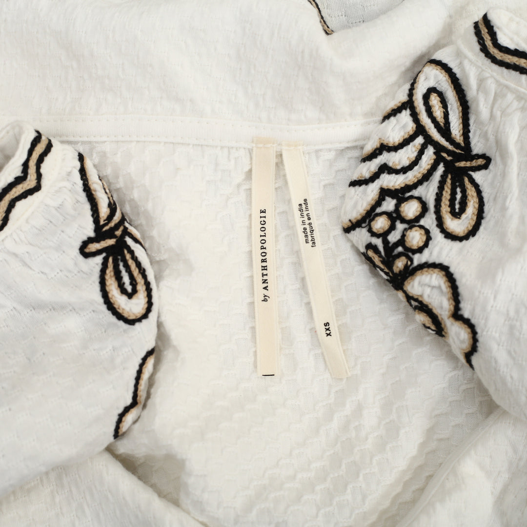 By Anthropologie Embroidered Button-Front Collared Blouse Top