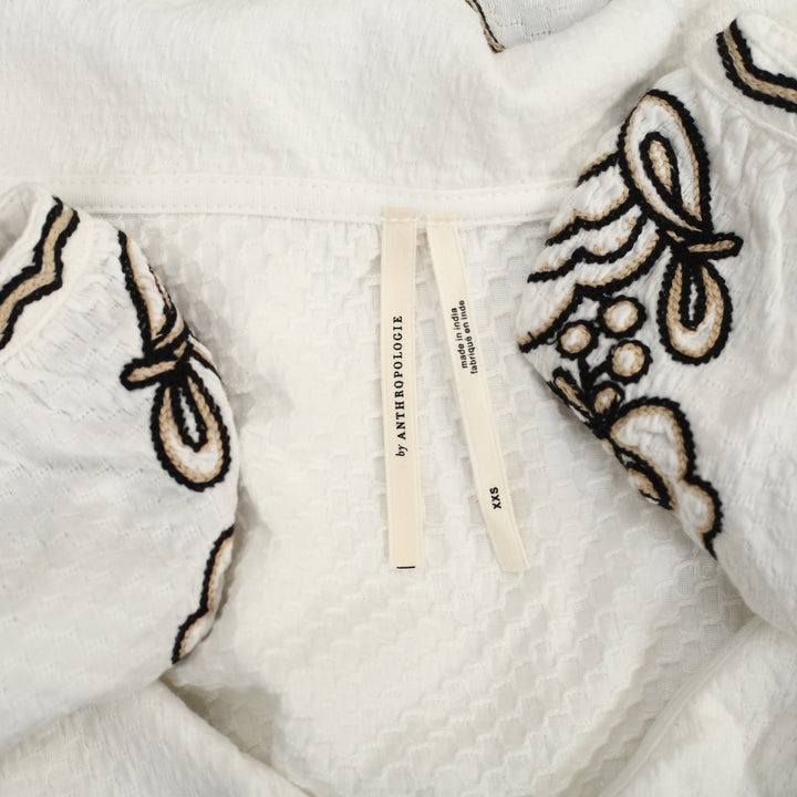 By Anthropologie Embroidered Button-Front Collared Blouse Top