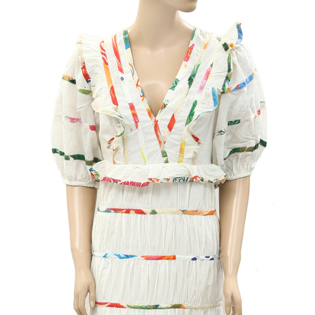 Farm Rio Anthropologie Mixed Off-White Prints Midi Dress