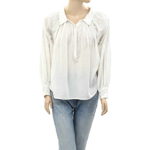 Doen Long Sleeve Solid White Blouse Top