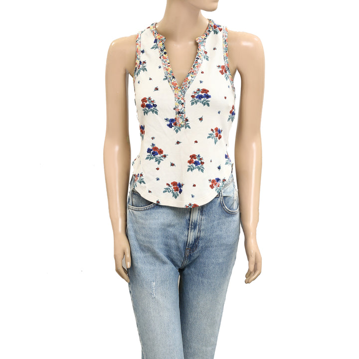 By Anthropologie Floral Printed Ribbed Tank Top