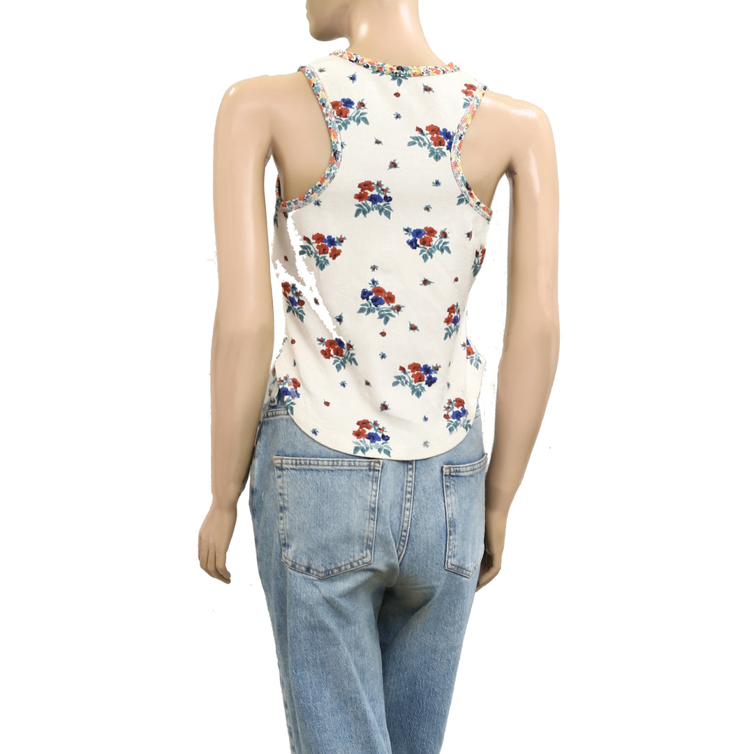 By Anthropologie Floral Printed Ribbed Tank Top