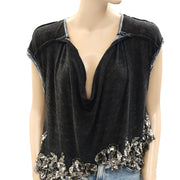 Free People Sequin Embellished Blouse Tee Top
