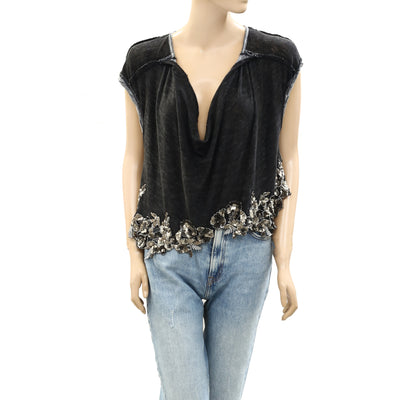 Free People Sequin Embellished Blouse Tee Top