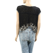 Free People Sequin Embellished Blouse Tee Top