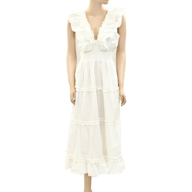 Anthropologie Love The Label Topanga Ruffled V-Neck Midi Dress