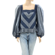 Anthropologie Love The Label Smocked Puff Sleeve Blouse Top